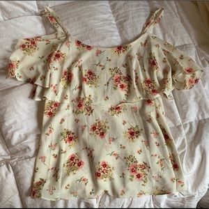 NWOT Cream Floral Cold Shoulder Blouse